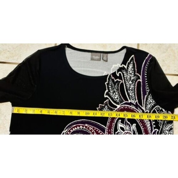 Chicos Travelers Women Size 2 (L) 3/4 Sheer Sleeve Paisley Top Boho Whimsigoth - Picture 6 of 10